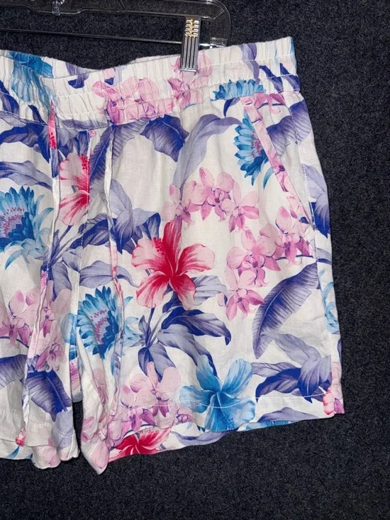 Tommy Bahama White Floral 100% Linen Shorts with Pink Blue and Red Flowers Med - Picture 3 of 7